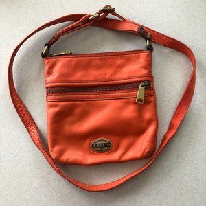 Fossil Orange Soft Genuine Leather Small Adjustable Strap Crossbody Purse